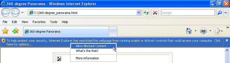 IE security bar with menu
